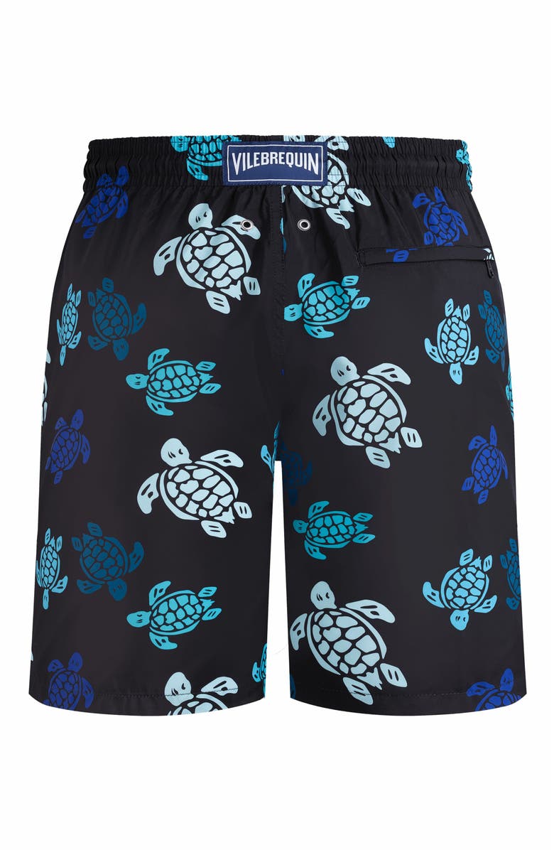 Vilebrequin Men's Multicolor Tortues Ultra-Light and Packable Swim Trunks, Alternate, color, Noir