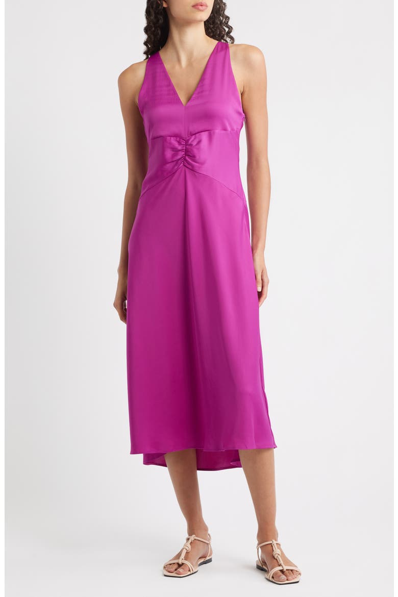Diclan Sheer Back Satin Dress, Main, color, DK PNK