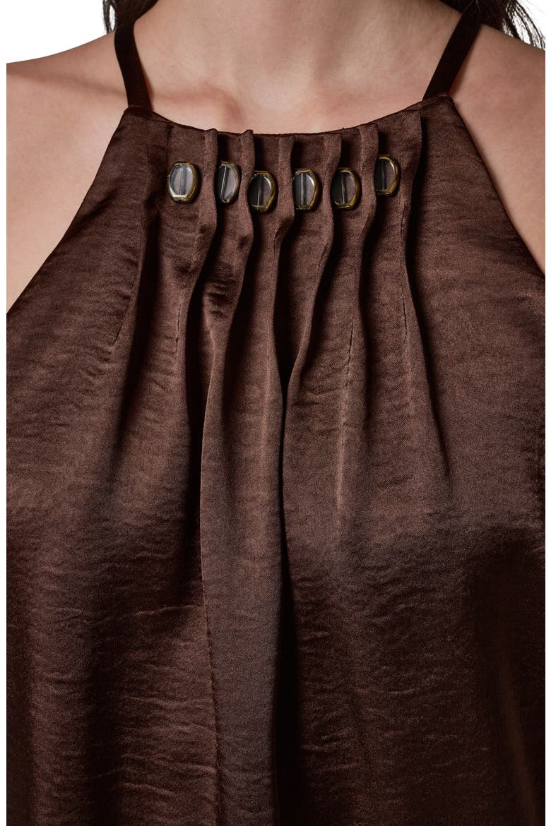 Pleated Embellished Satin Camisole, Alternate, color, CANYON