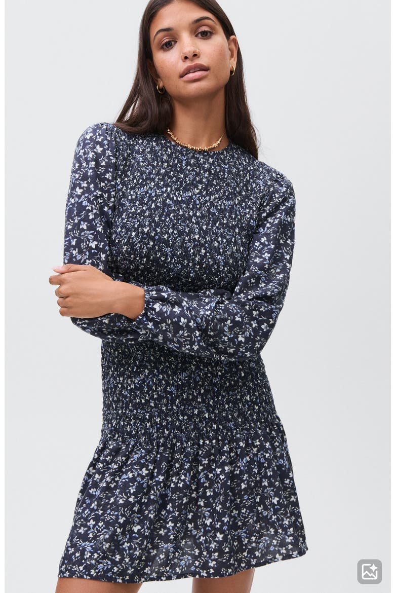 Smocked Long Sleeve Dress, Alternate, color, NAVY