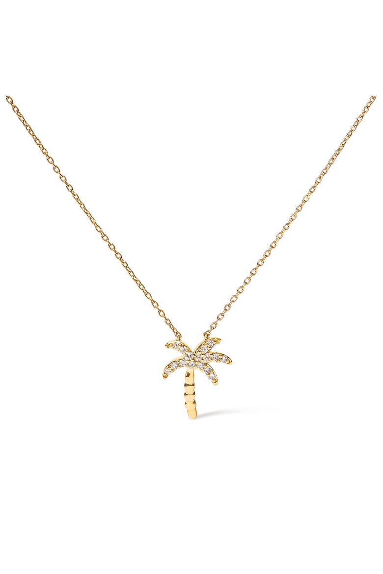 10K Yellow Gold 1/10 Cttw Round Diamond Palm Tree Inch Pendant Necklace, Main, color, Yellow