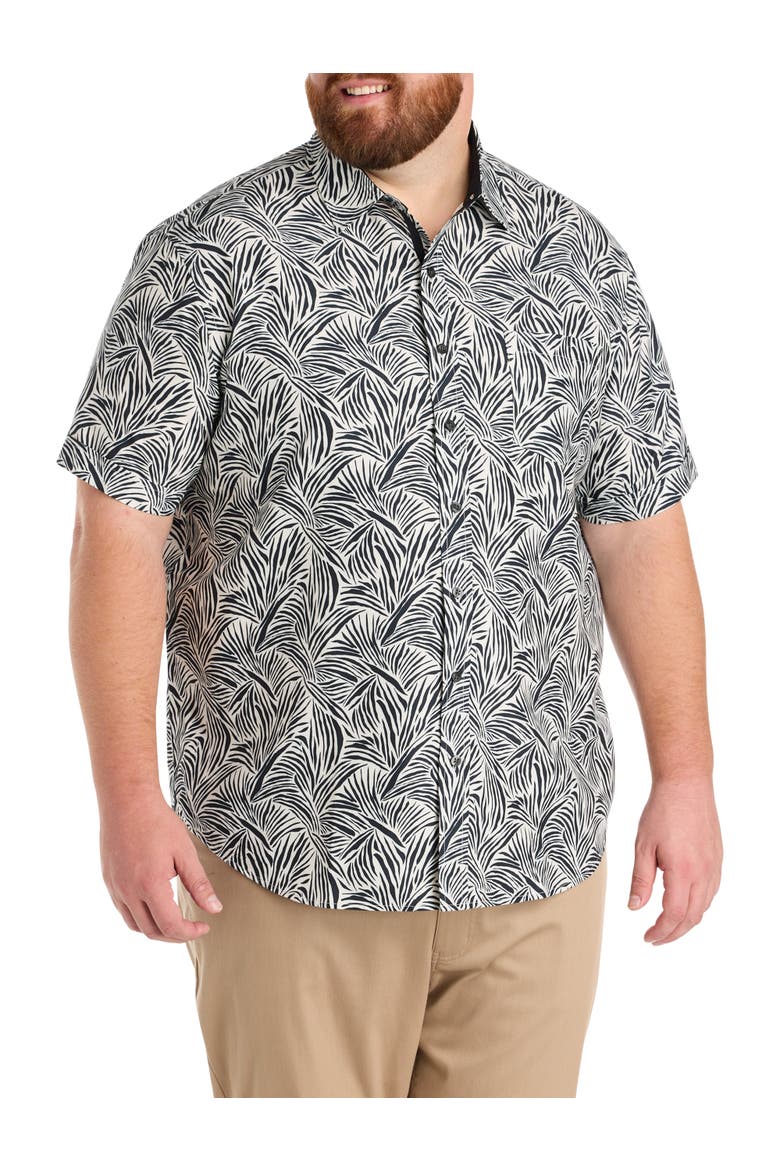 Big & Tall Microfiber Abstract Leaf Print Sport Shirt, Main, color, WHITE BLACK