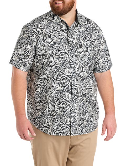 Big & Tall Microfiber Abstract Leaf Print Sport Shirt