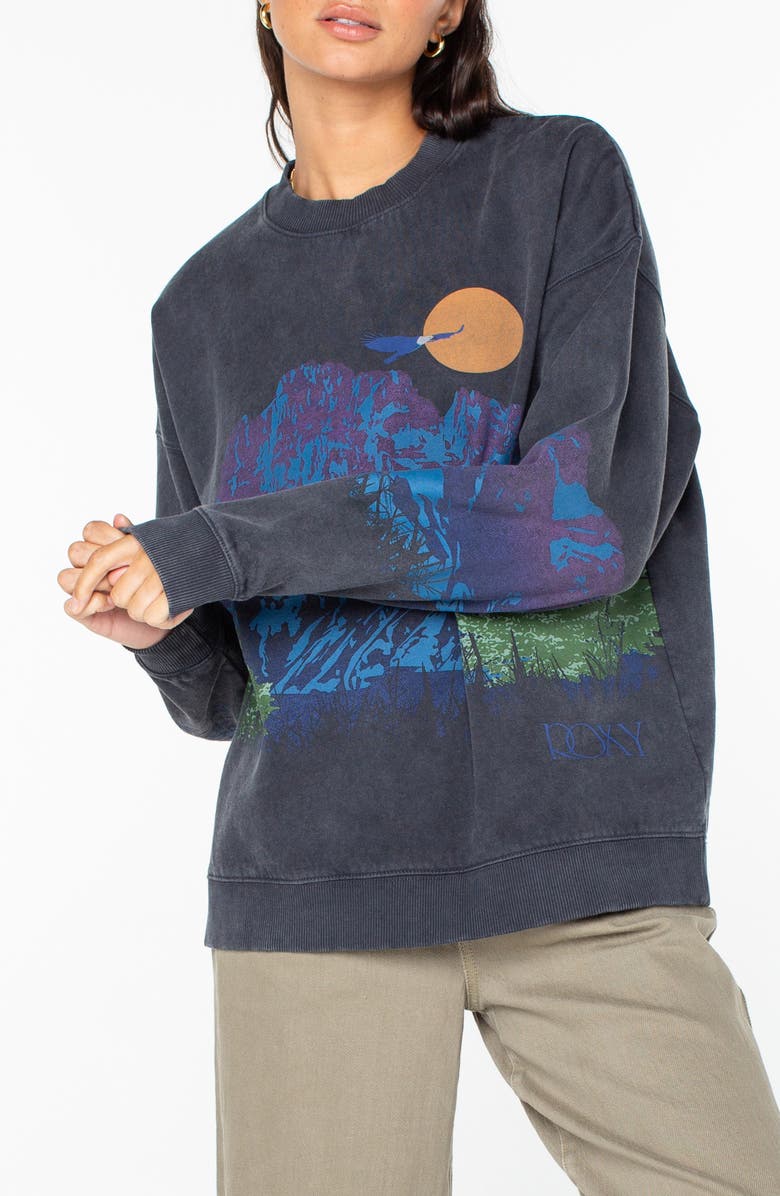 Roxy Line-Up Oversize Graphic Sweatshirt, Main, color, Phantom