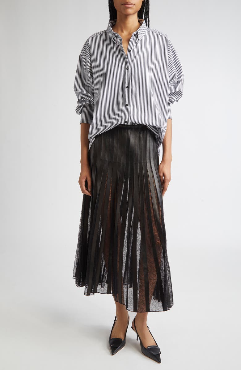 Brandon Maxwell The Javi Stripe Boxy Cotton Poplin Button-Down Shirt, Alternate, color, Grey Black Stripe