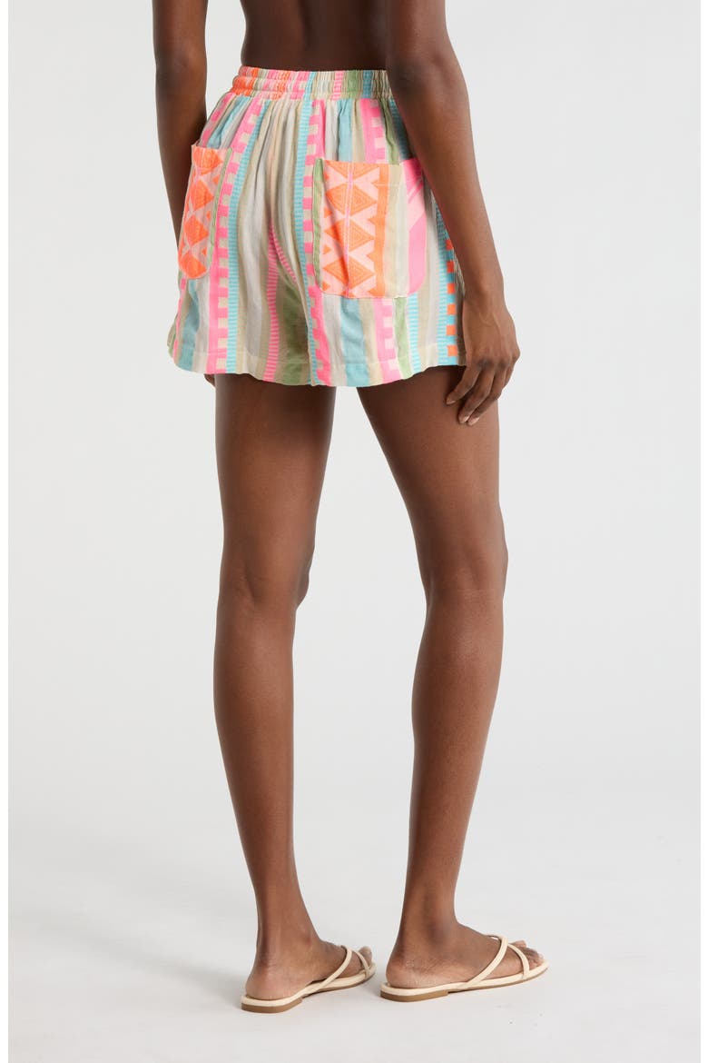 Cotton Blend Cover-Up Drawstring Shorts, Alternate, color, NEON AZTEC