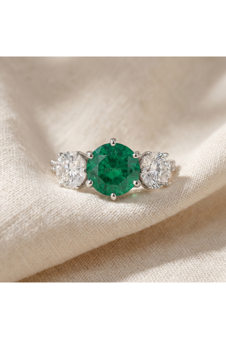 6 3/4Ct Emerald Diamond Ring Three Stone Gold Lab Grown, Alternate, color, 10k White Gold