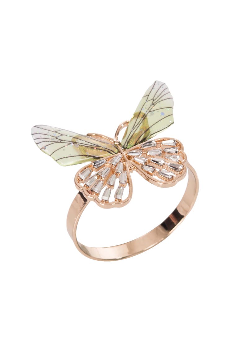 Crystal Butterfly Tabletop Napkin Rings Set of 4, Main, color, Gold