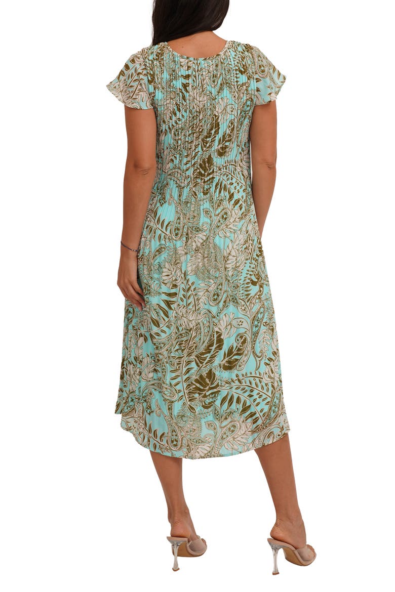 Printed Pleated Fluttery Sleeve Midi Dress, Alternate, color, PATRICIA