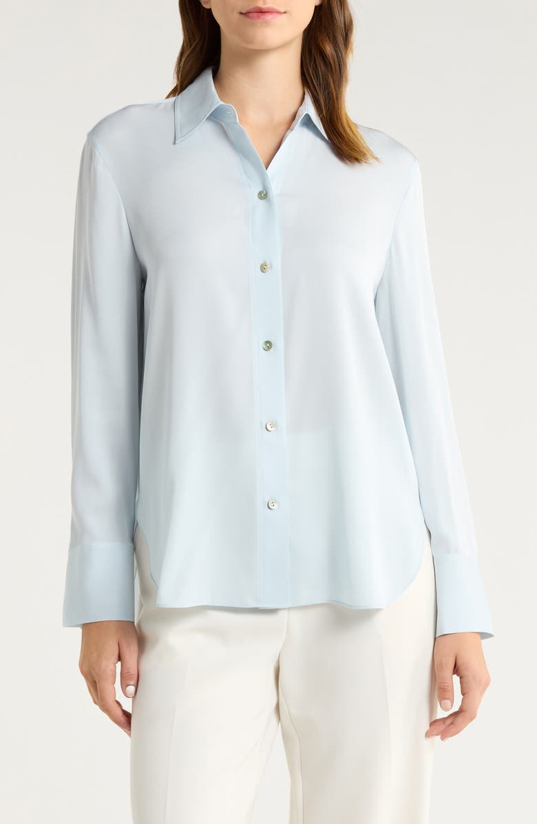 Vince Stretch Silk Button-Up Shirt, Main, color, Glacier