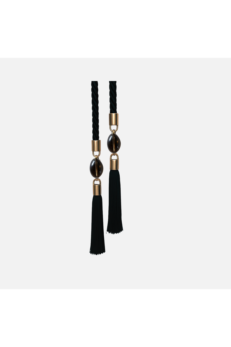 Silk Tassel Belt with Quartz, Main, color, Black