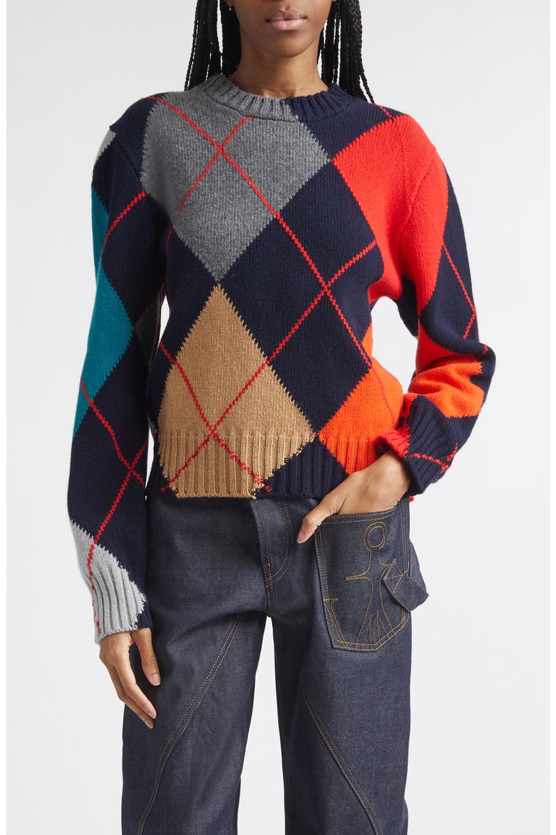 x Pringle of Scotland Argyle Wool Crewneck Sweater, Main, color, NAVY
