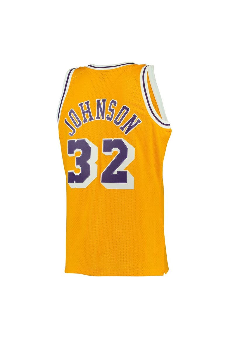Men's Mitchell & Ness Magic Johnson Gold Los Angeles Lakers 1984/85 Hardwood Classics Swingman Jersey, Alternate, color, Gold
