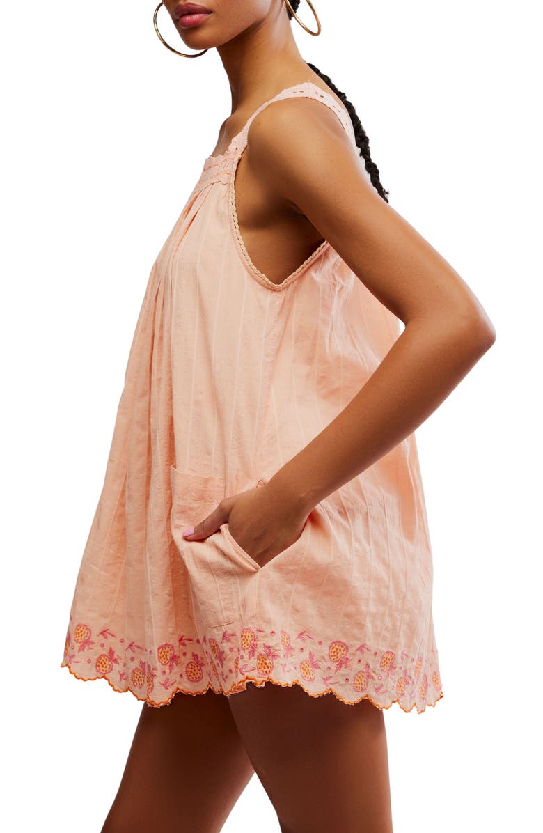 Free People Latecia Embroidered Cotton Babydoll Minidress, Alternate, color, Spring Melon