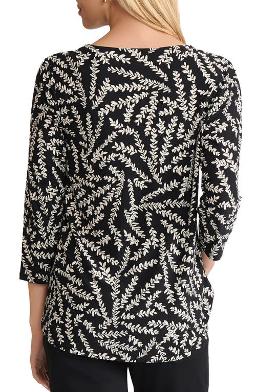 Jones New York Botanical Print V-neck Top In Black