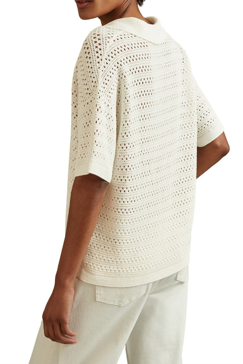 Carla Open Stitch Polo Sweater, Alternate, color, IVORY