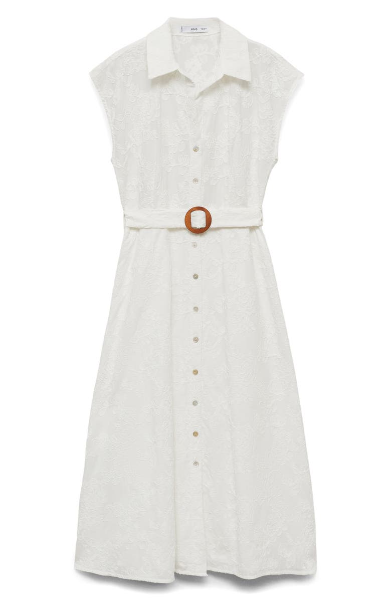 MANGO Floral Embroidered Cap Sleeve Cotton Shirtdress, Alternate, color, White