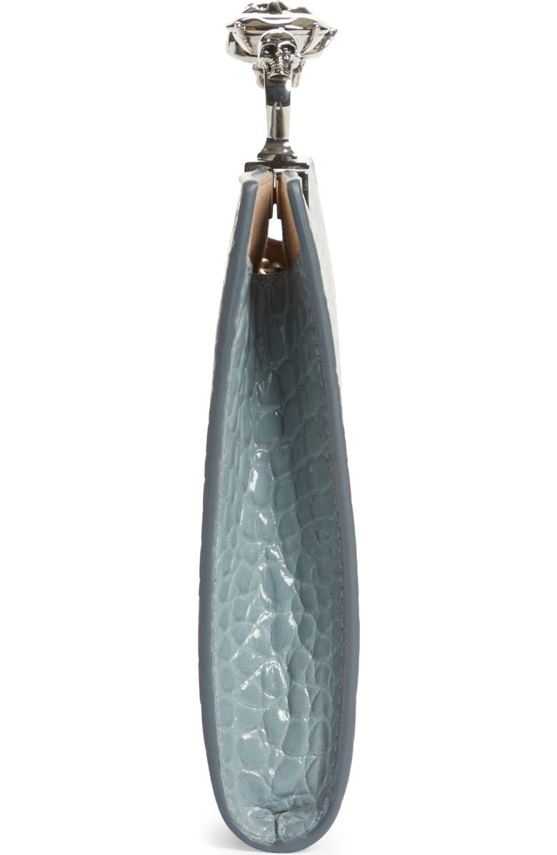 McQueen Alexander McQueen Four Ring Skull Croc Embossed Leather Clutch, Alternate, color,