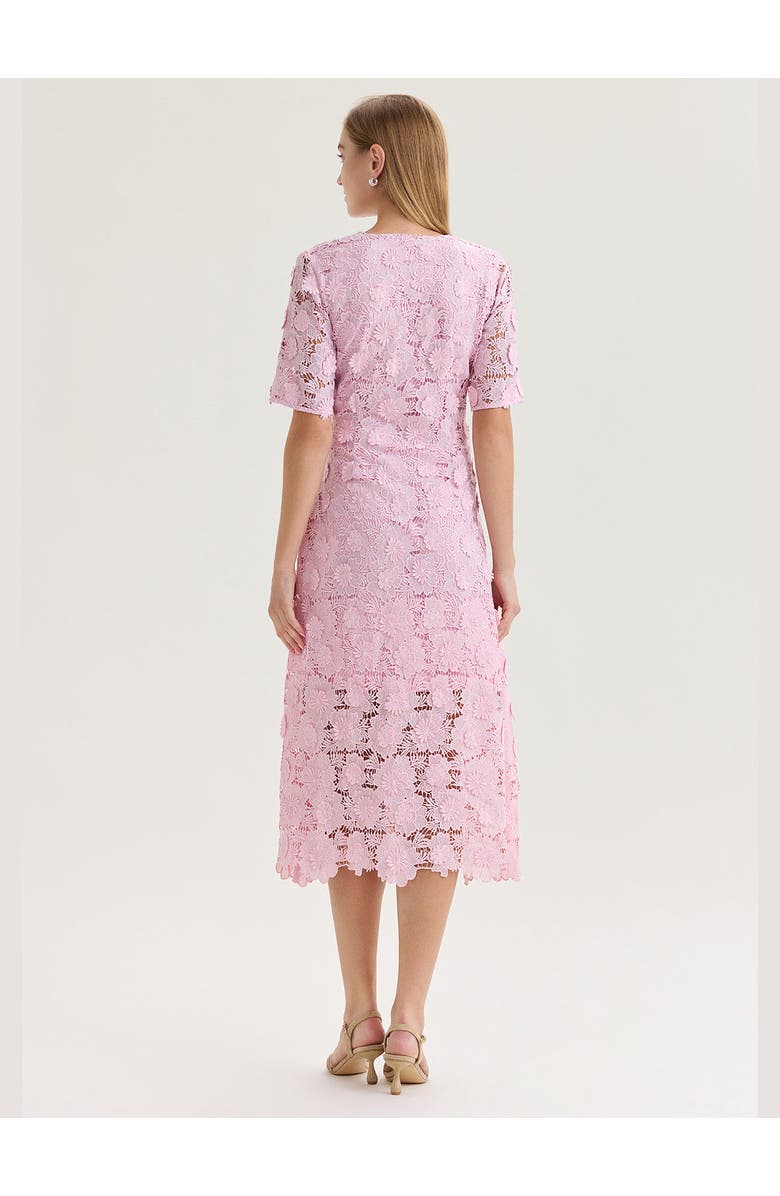 Misook Lined Floral Lace Applique Woven Midi Dress, Alternate, color, Cherry Blossom