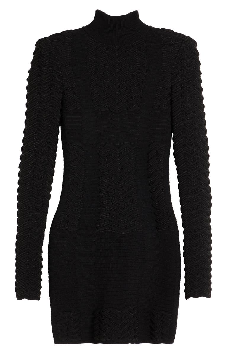 Balmain Chevron Texture Long Sleeve Knit Body-Con Dress, Alternate, color,