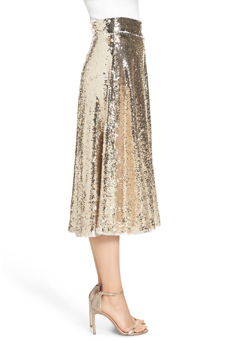 Sequin Embellished A-Line Skirt, Alternate, color, GOLD