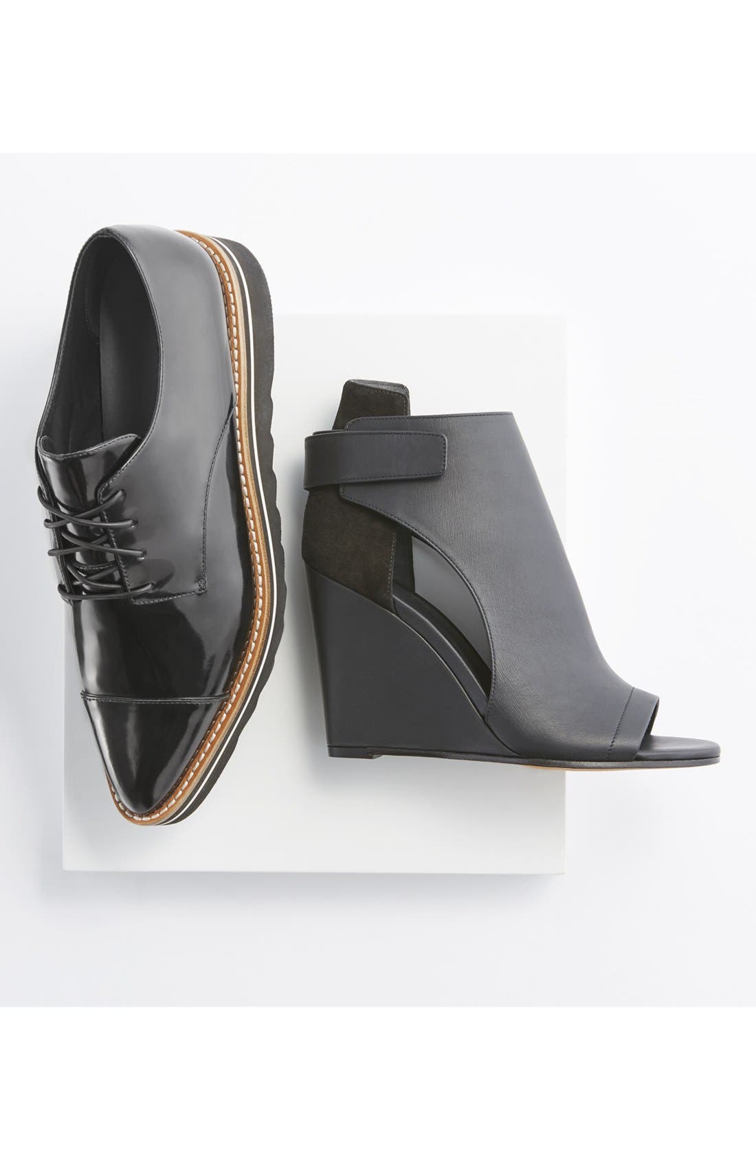 'Kara' Open Toe Wedge Sandal (Nordstrom Exclusive), Alternate, color, BLACK LEATHER