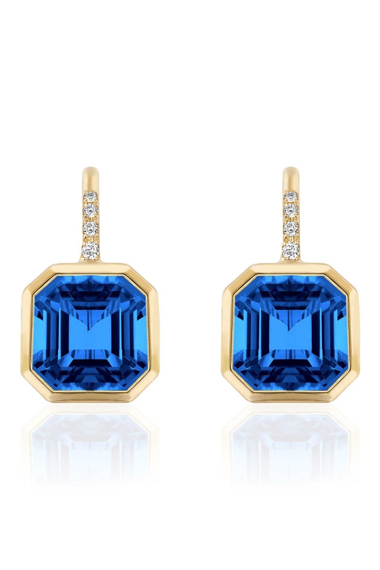 Gossip Asscher-Cut Semiprecious Stone & Diamond Drop Earrings, Main, color, DEEP BLUE