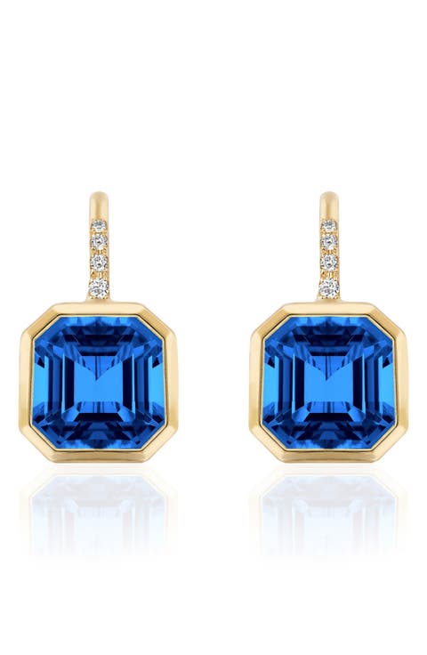 Gossip Asscher-Cut Semiprecious Stone & Diamond Drop Earrings