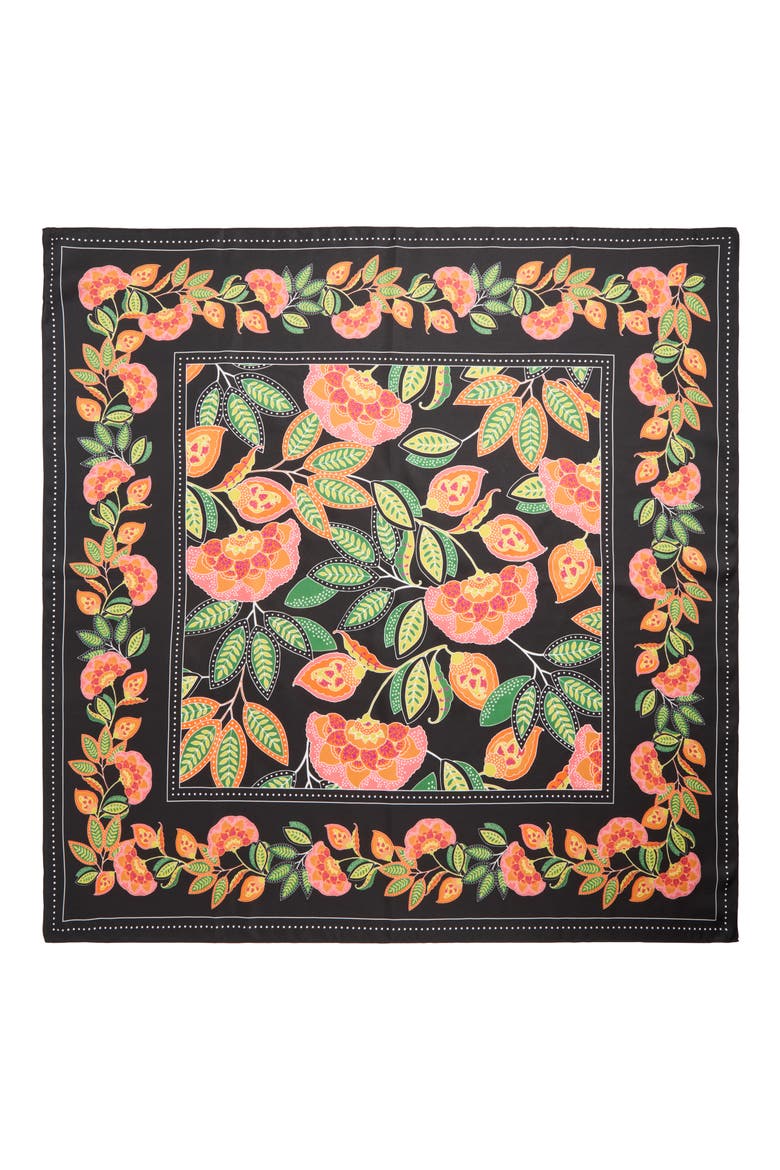 Botanical Print Square Silk Scarf, Alternate, color, BLACK POTTERY PAISLEY