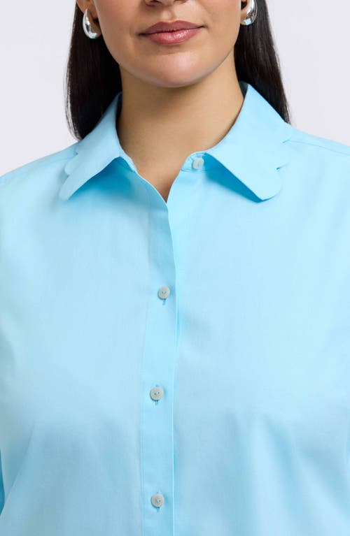 Foxcroft Gwen Three-quarter Sleeve Cotton Button-up Shirt In Soft Aqua