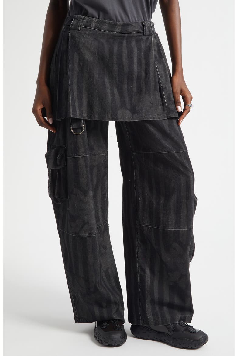 Lawn Plaid Skirt Overlay Cargo Pants, Main, color, BLACK WAVY FLOWER STRIPE