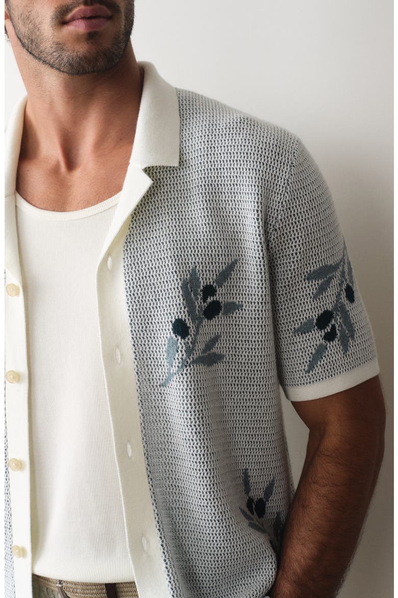 Asher Olivo Cotton Sweater Resort Shirt, Alternate, color, WHITE OLIVE MOTIF