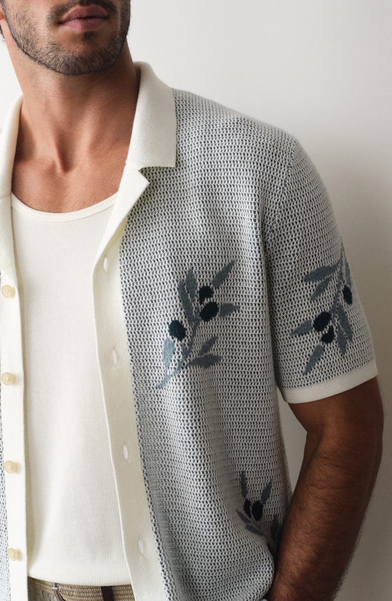Marine Layer Asher Olivo Cotton Sweater Resort Shirt, Alternate, color, White Olive Motif