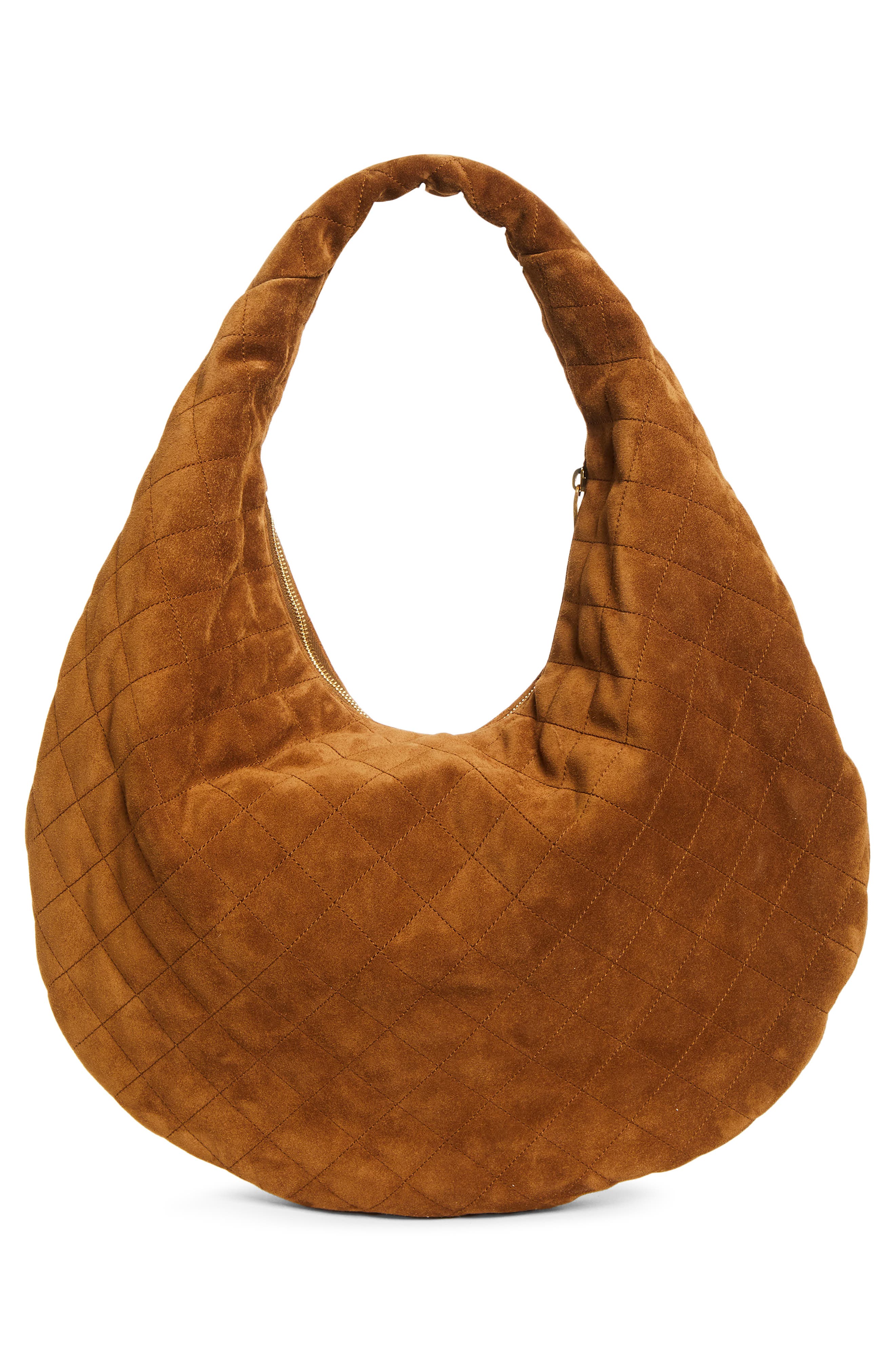 Saint Laurent Icare Quilted Suede Hobo Bag, Alternate, color, Caramel Cognac