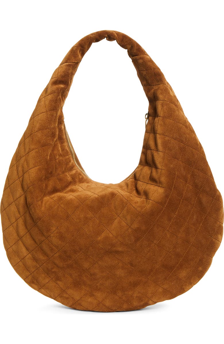 Saint Laurent Icare Quilted Suede Hobo Bag, Alternate, color, Caramel Cognac