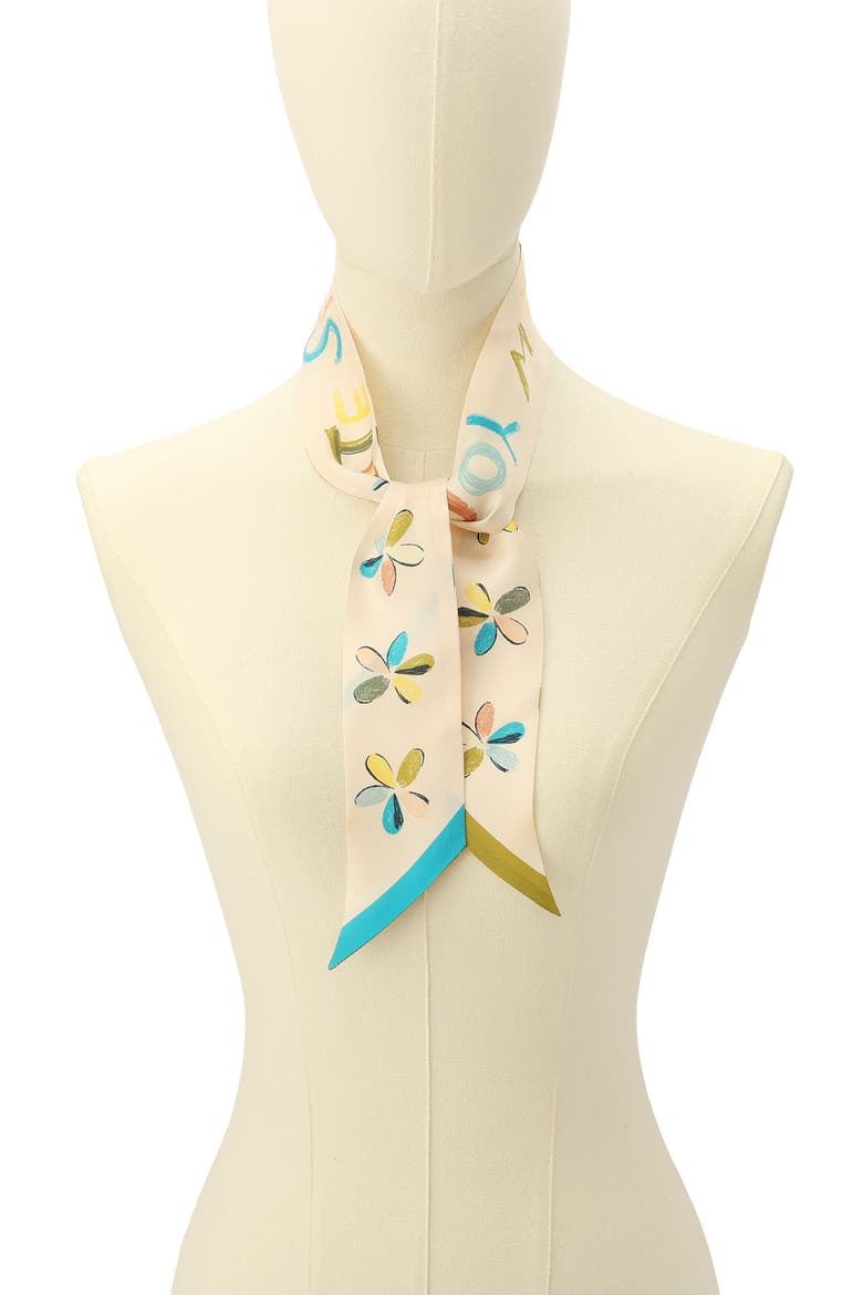 scribble silk skinny scarf, Alternate, color, BEIGE MULTI