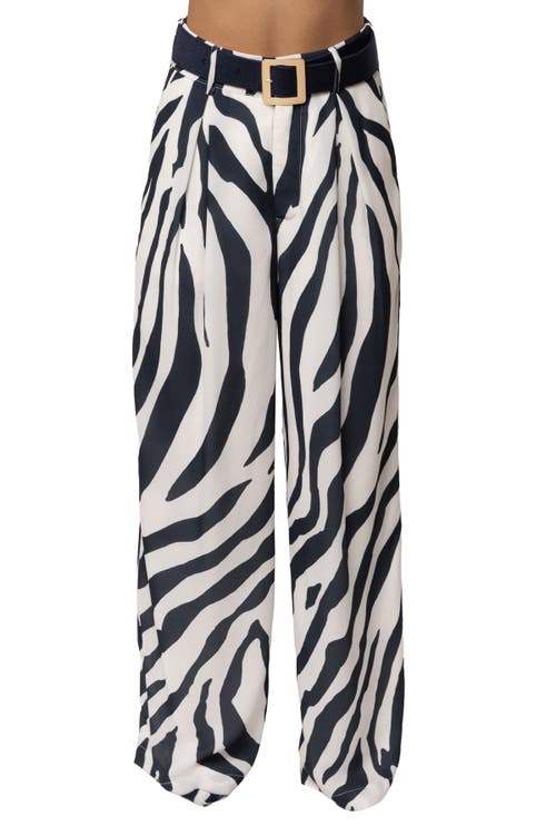 Jluxlabel Soft Pleated Trouser In Navy Zebra