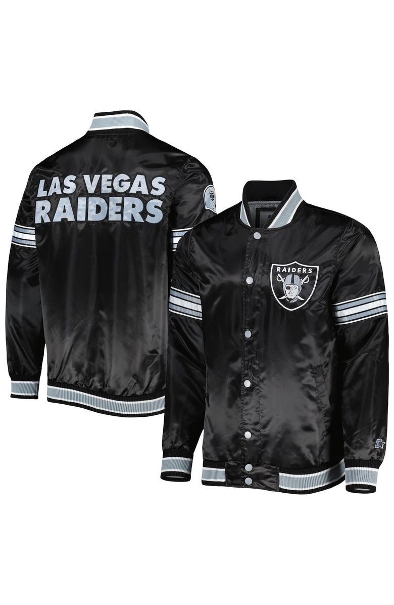 STARTER Men's Starter Black Las Vegas Raiders Midfield Satin Full-Snap Varsity Jacket, Alternate, color, 