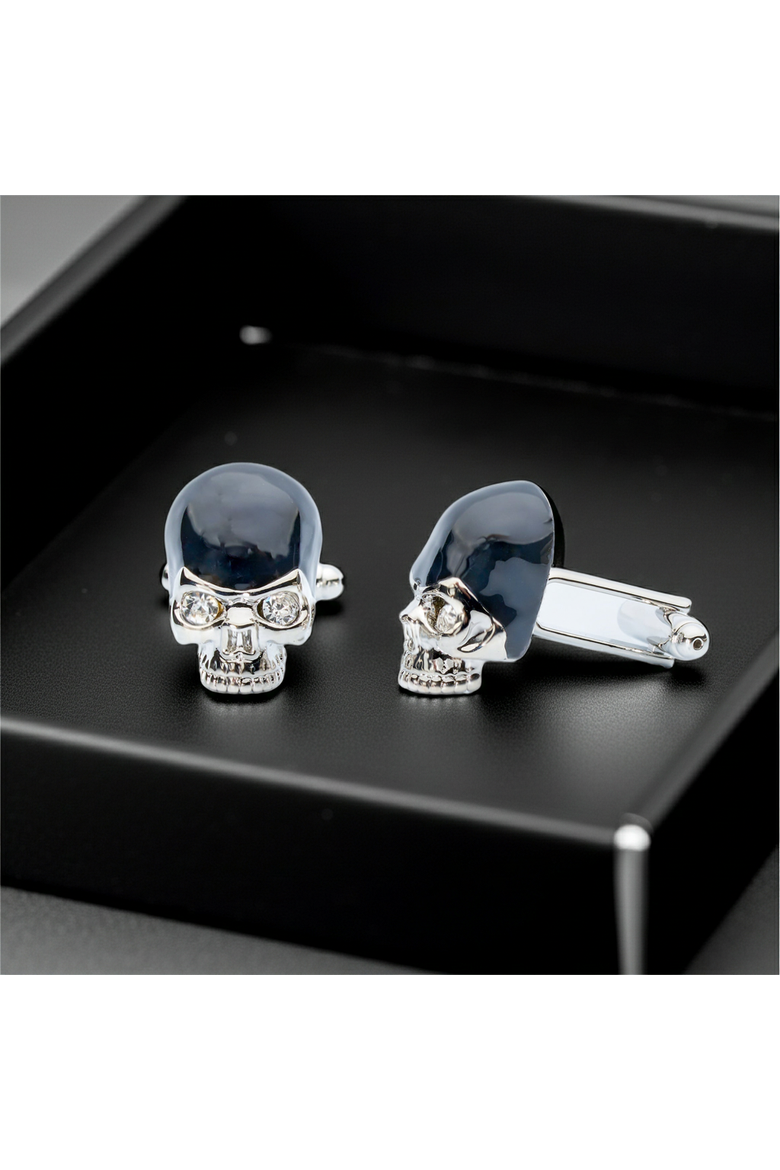 Black Crystal Skull Cufflinks, Alternate, color, Black
