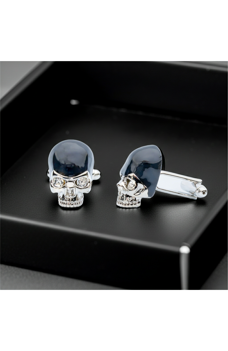 Prince of Scots Black Crystal Skull Cufflinks, Alternate, color, Black