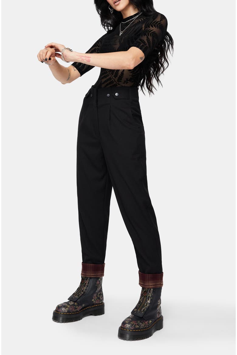 Loura Tapered Leg Check Turn Up Trouser, Alternate, color, Black