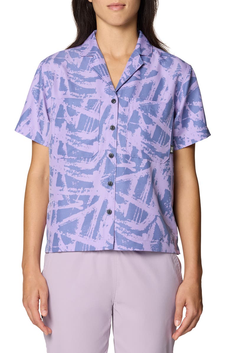 Mountain Hardwear Sun Drift Cooling UPF 50+ Short Sleeve Shirt, Main, color, Best Coast Blue Brushstrokes
