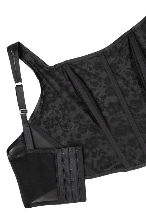 Curvy Couture No Show Floral Jacquard Corset Crop Top In Black Hue