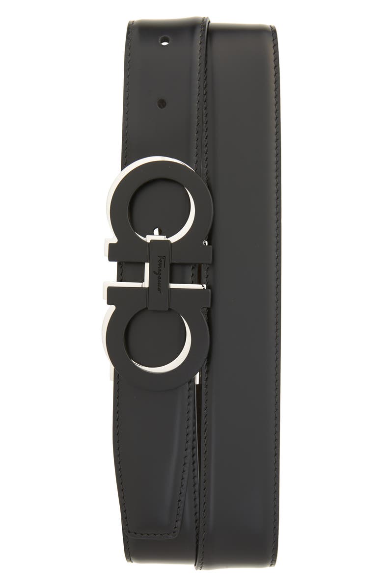 FERRAGAMO Double Gancio Reversible Calfskin Leather Belt, Main, color, 