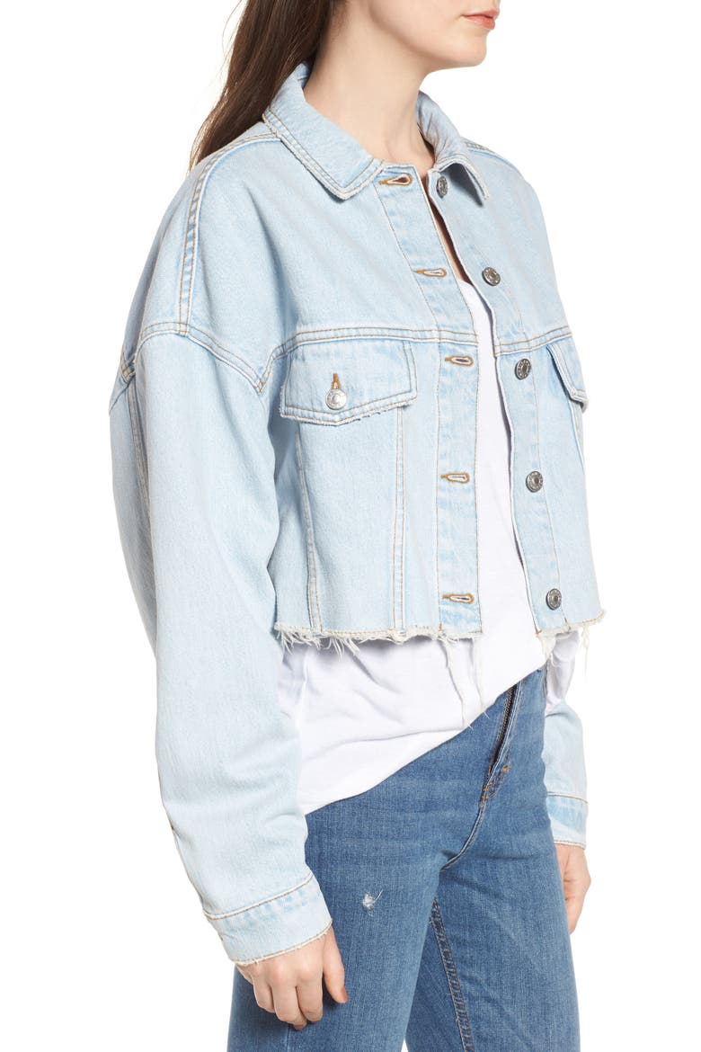 Bleached Cutoff Denim Jacket, Alternate, color, LIGHT DENIM