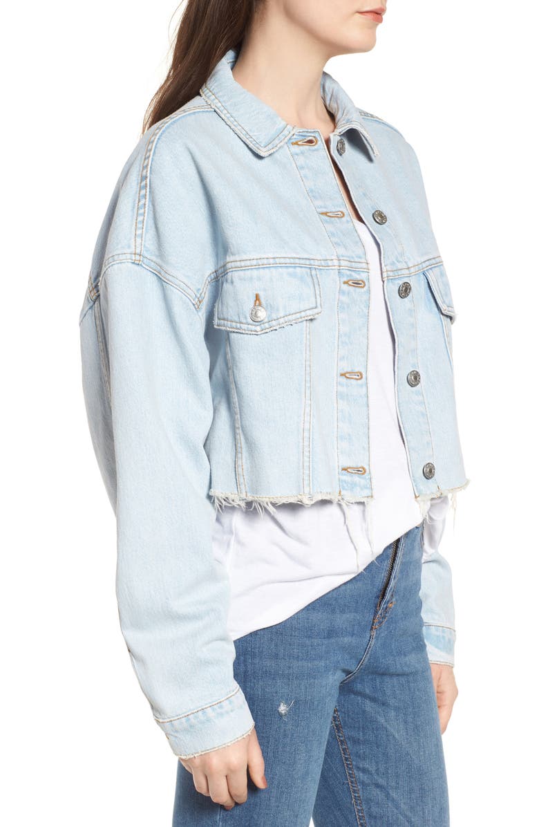 Topshop Bleached Cutoff Denim Jacket, Alternate, color, 