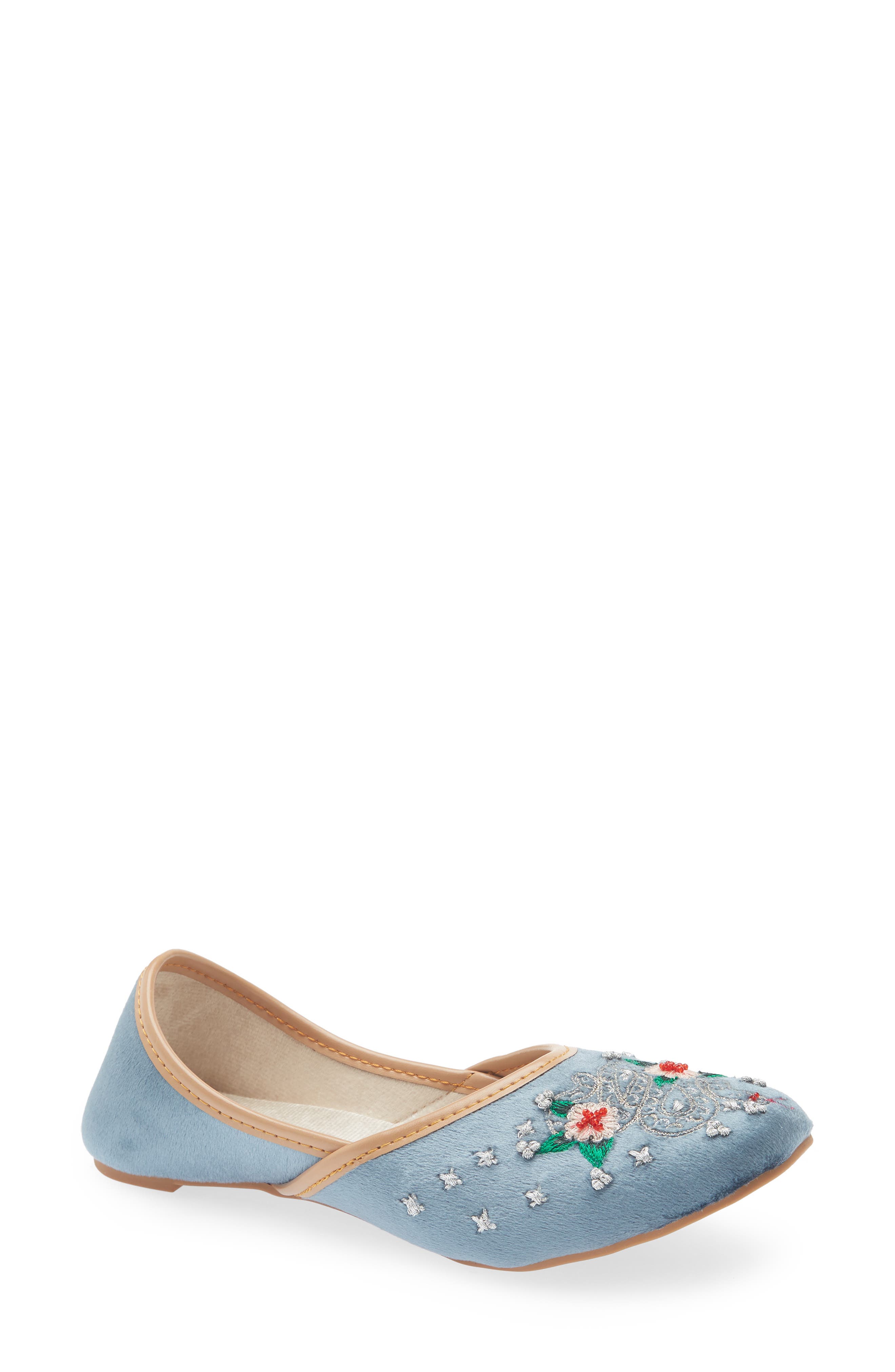 Serpent Rose Embroidered Velvet Jutti Flat, Main, color, GREY