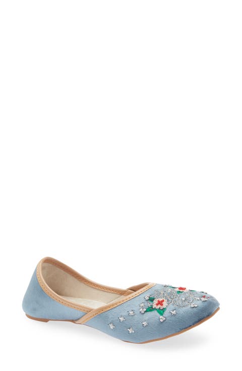 Serpent Rose Embroidered Velvet Jutti Flat