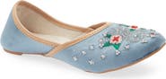 FUCHSIA Serpent Rose Embroidered Velvet Jutti Flat