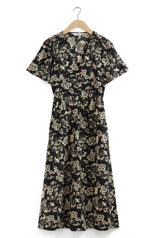 & Other Stories Floral Print A-line Midi Dress In Harper Aop Black Base